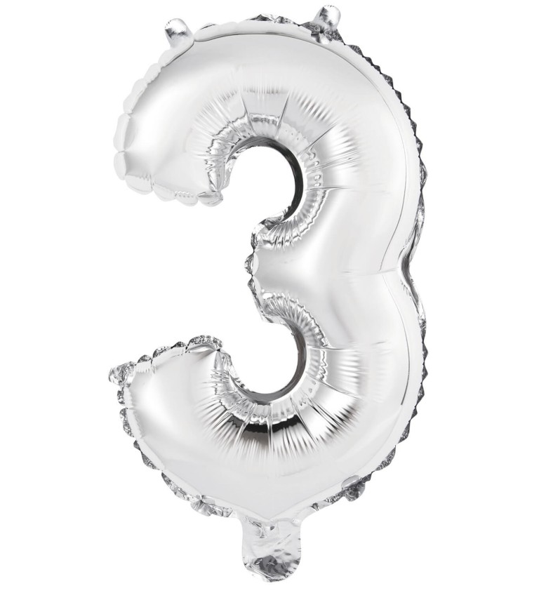 Stříbrný fóliový balónek číslo 3 - mini