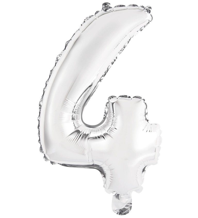 Stříbrný fóliový balónek číslo 4 - mini