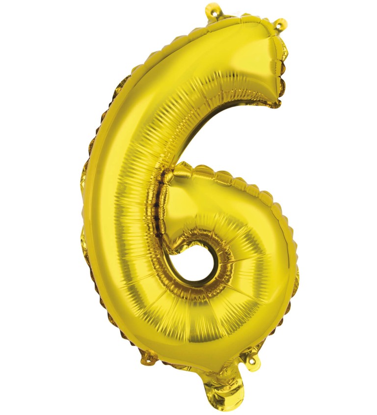 Zlatý fóliový balónek číslo 6 - mini