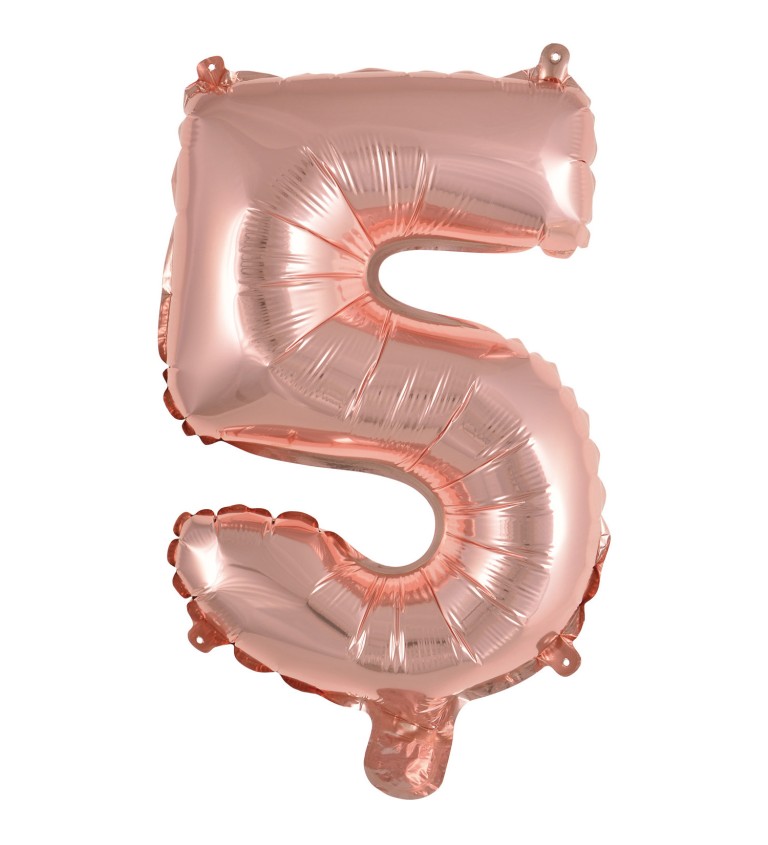 Růžové zlato fóliový balónek číslo 5 - mini