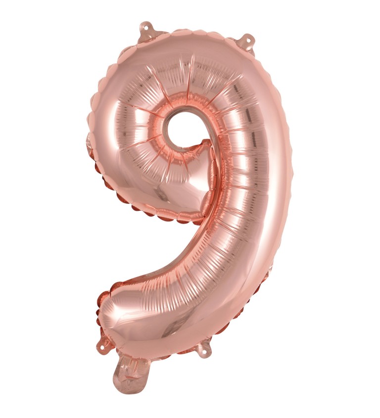 Růžové zlato fóliový balónek číslo 9 - mini