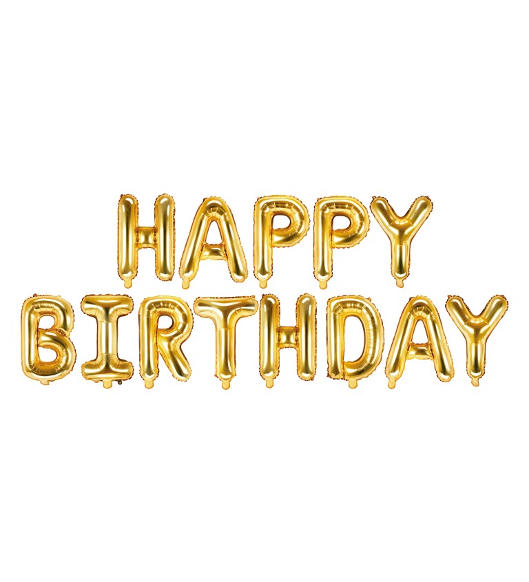 Písmenkový fóliový balónek Happy Birthday - zlatý