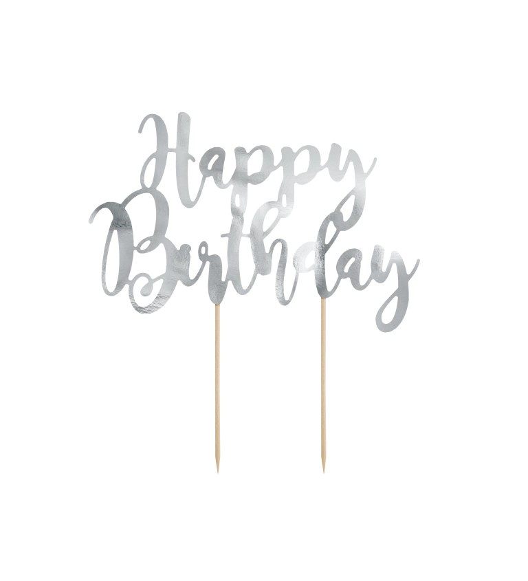 Stříbrná dekorace na dort - Happy Birthday
