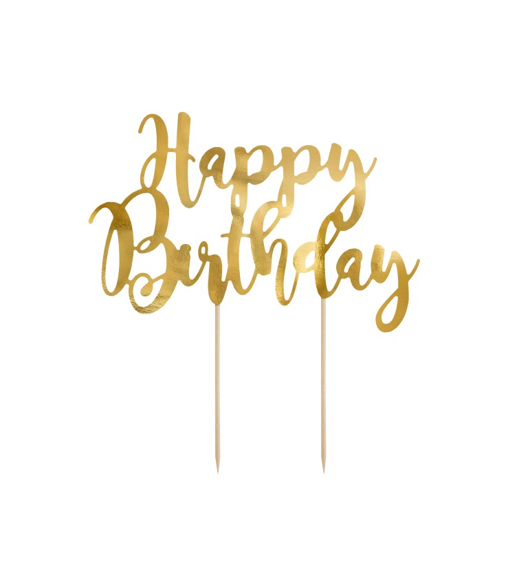 Zlatá dekorace na dort - Happy Birthday
