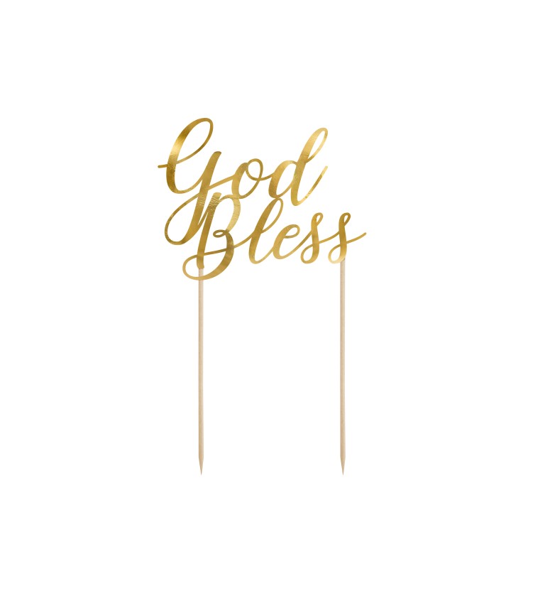 Zlatá dekorace na dort - God Bless