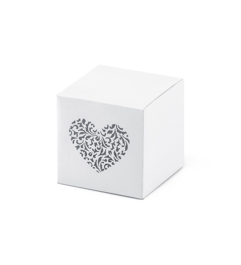 Krychlová bílá krabička srdce