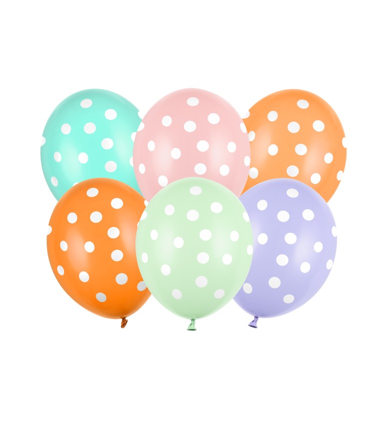Pastelové barevné balónky - bílé puntíky