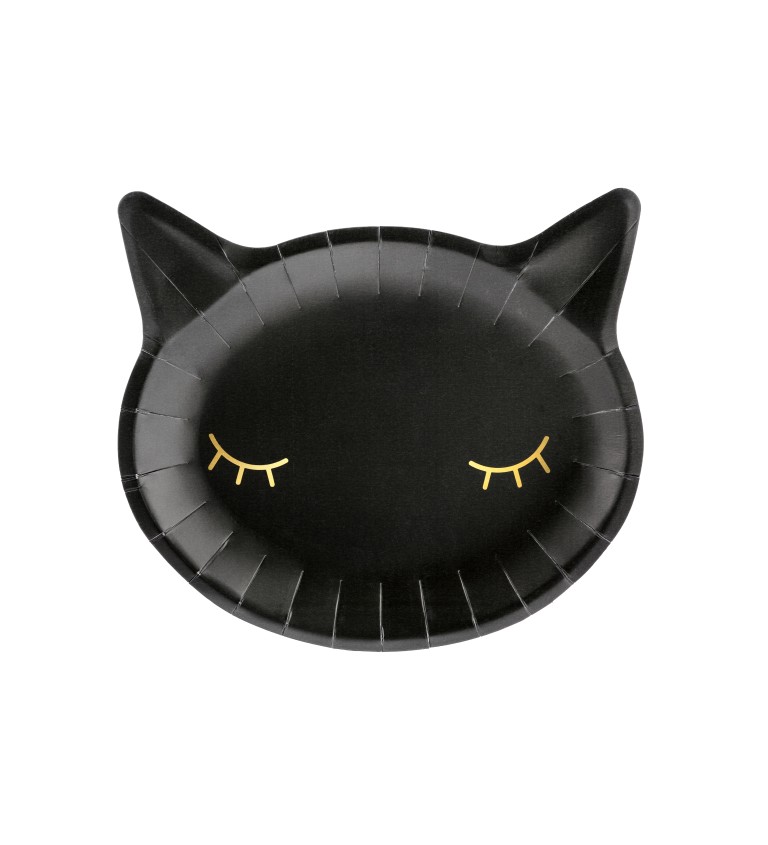 Papírové černé talířky Kočka