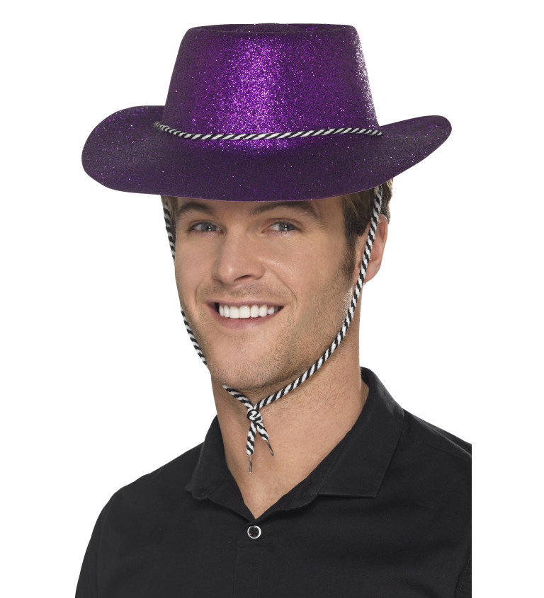 Třpytivý kovbojský klobouk - fialový