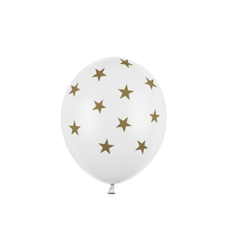 Latexové bílé balónky se zlatými hvězdami