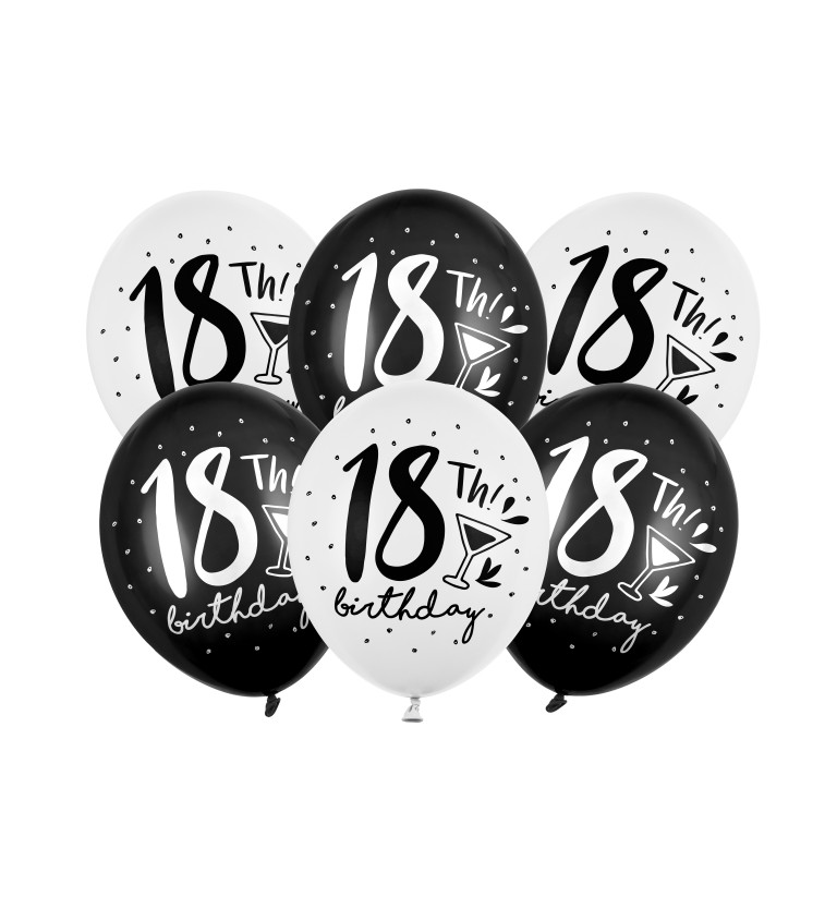 Latexové balónky - "18" - černobílé
