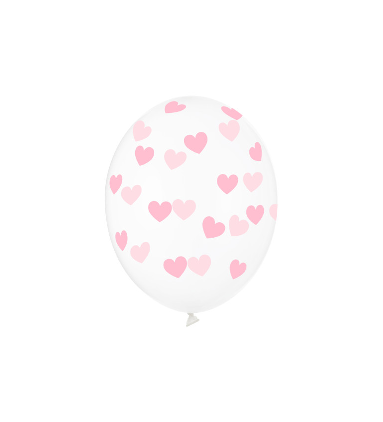 Latexové balónky s potiskem - růžová srdíčka - 6 ks