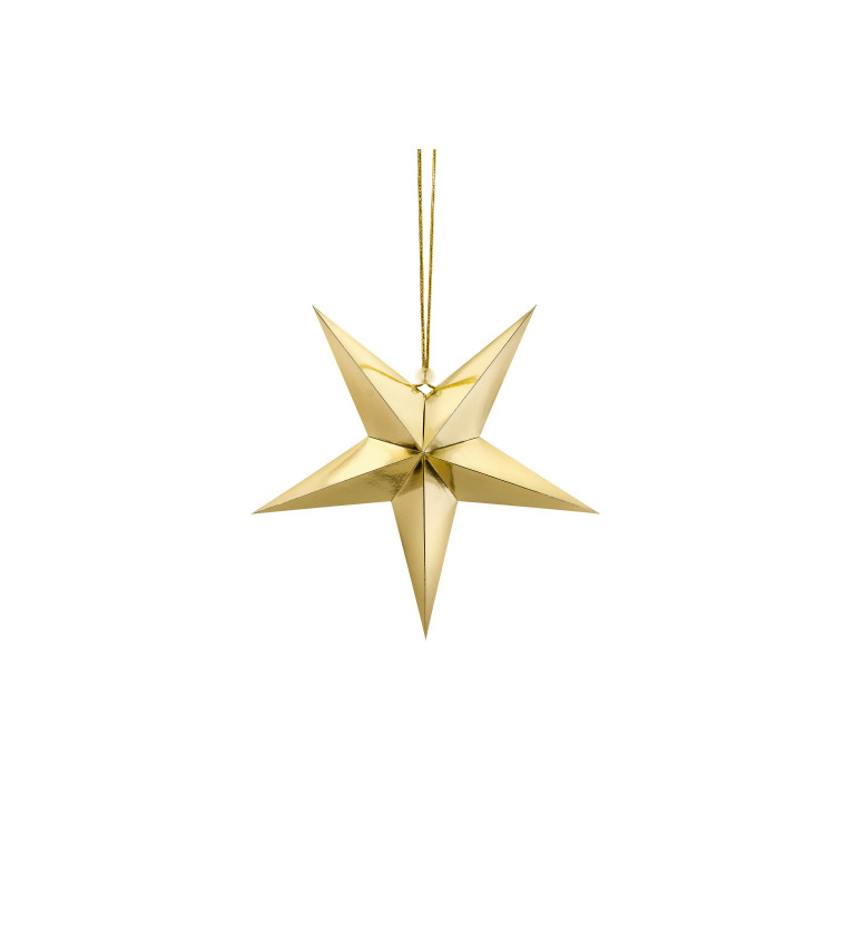 Zlatá dekorační hvězda - závěsná