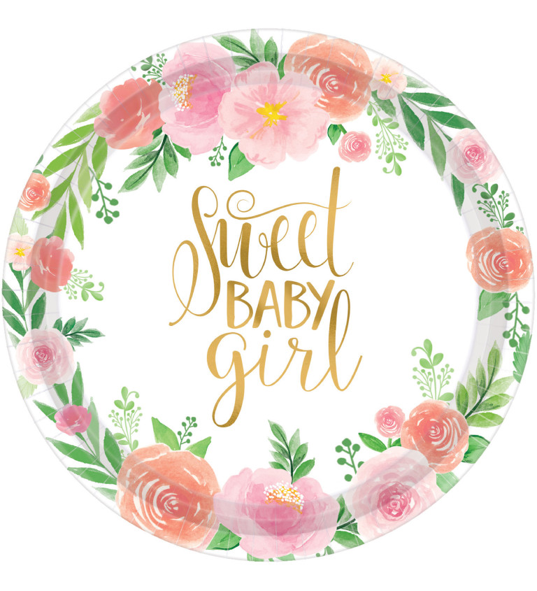 Papírové talířky květinové - sweet baby girl