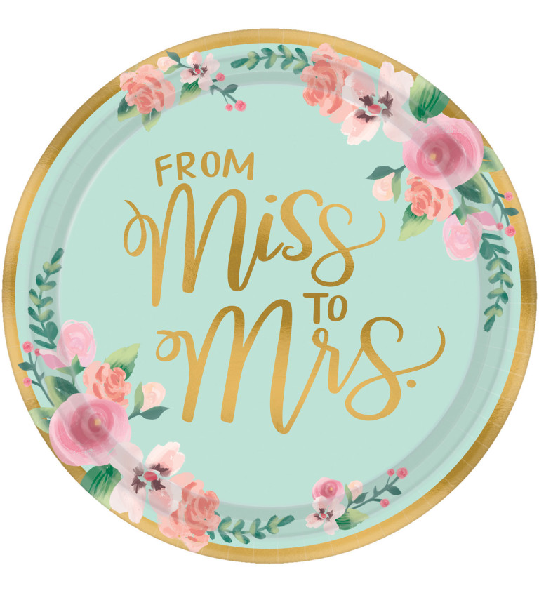 Mintové květinové talířky - From Miss to Mrs 8 ks