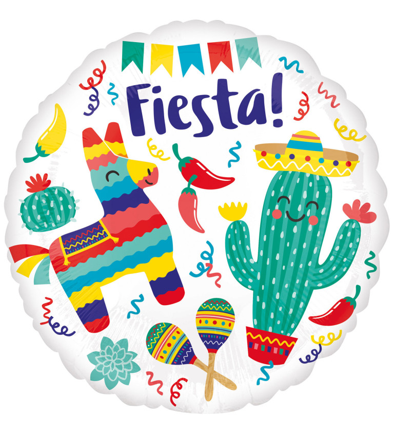 Mexický fóliový balónek "Fiesta!" s tradičními motivy