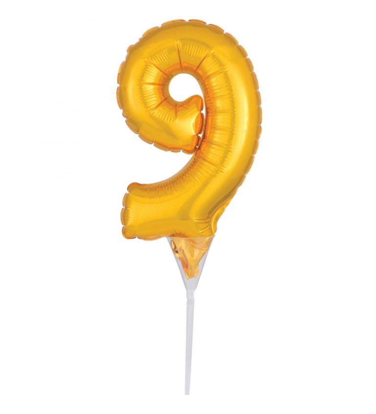 Mini zlatý fóliový balónek čísla 9