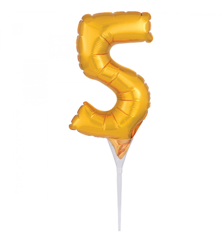 Mini zlatý fóliový balónek čísla 5