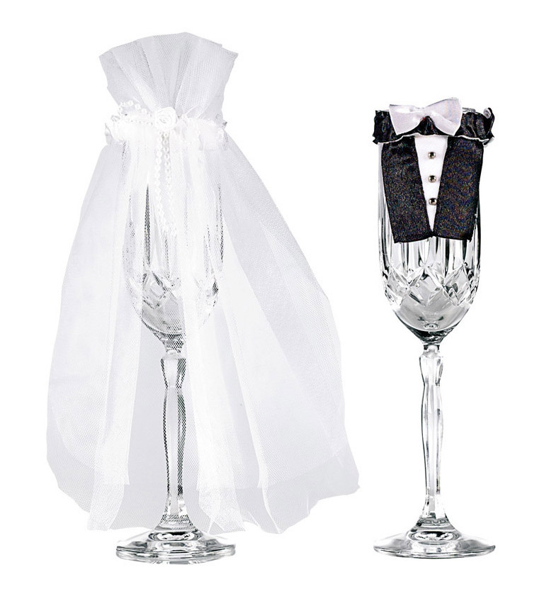 Svatební ozdoba na skleničky - ženich a nevěsta