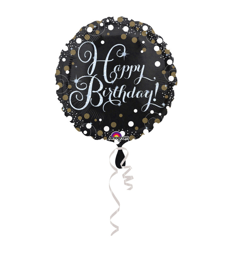 Fóliový balónek černý Happy Birthday