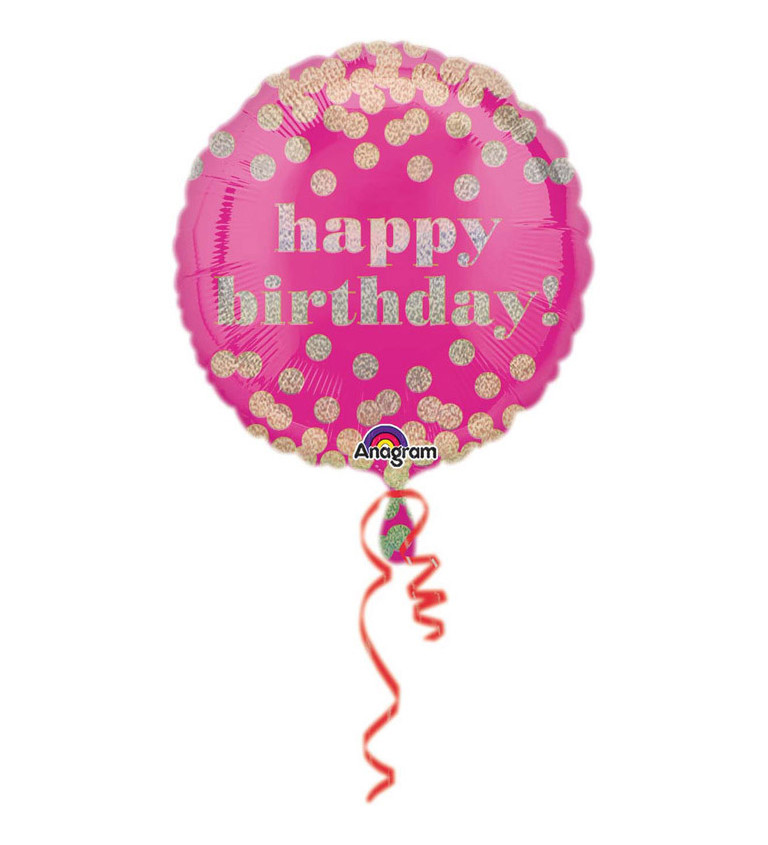 Růžový balónek Happy Birthday fóliový