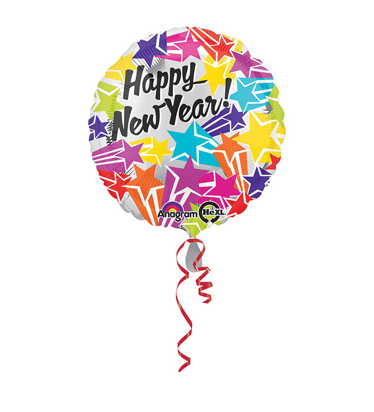 Fóliový balónek s hvězdami Happy New Year