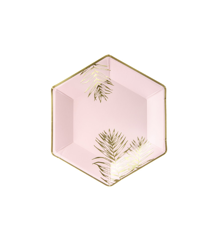 Růžové talířky s lístečky - šestiúhelník