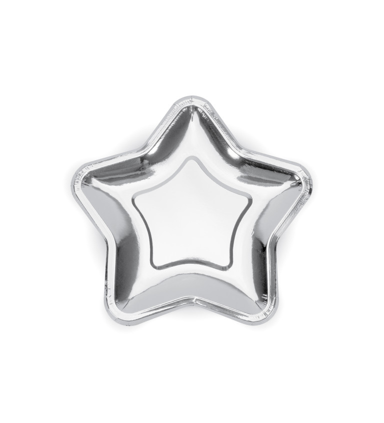 Stříbrné hvězdy - papírové talířky