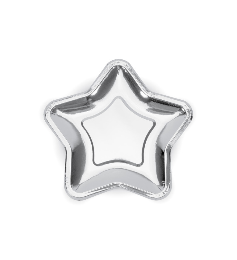Stříbrné hvězdy - papírové talířky (18 cm)