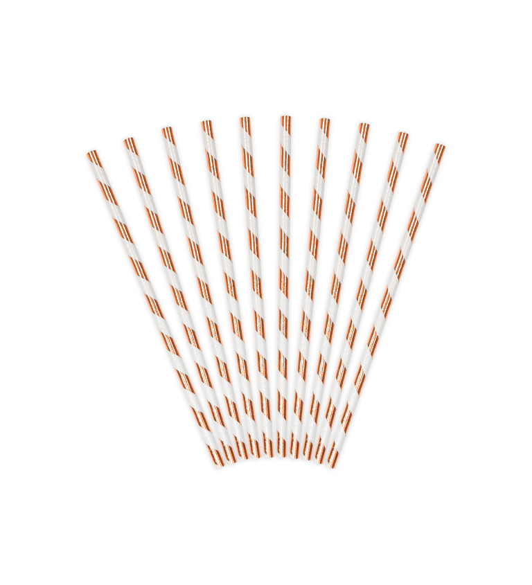 Papírová brčka - rosegold a bílé