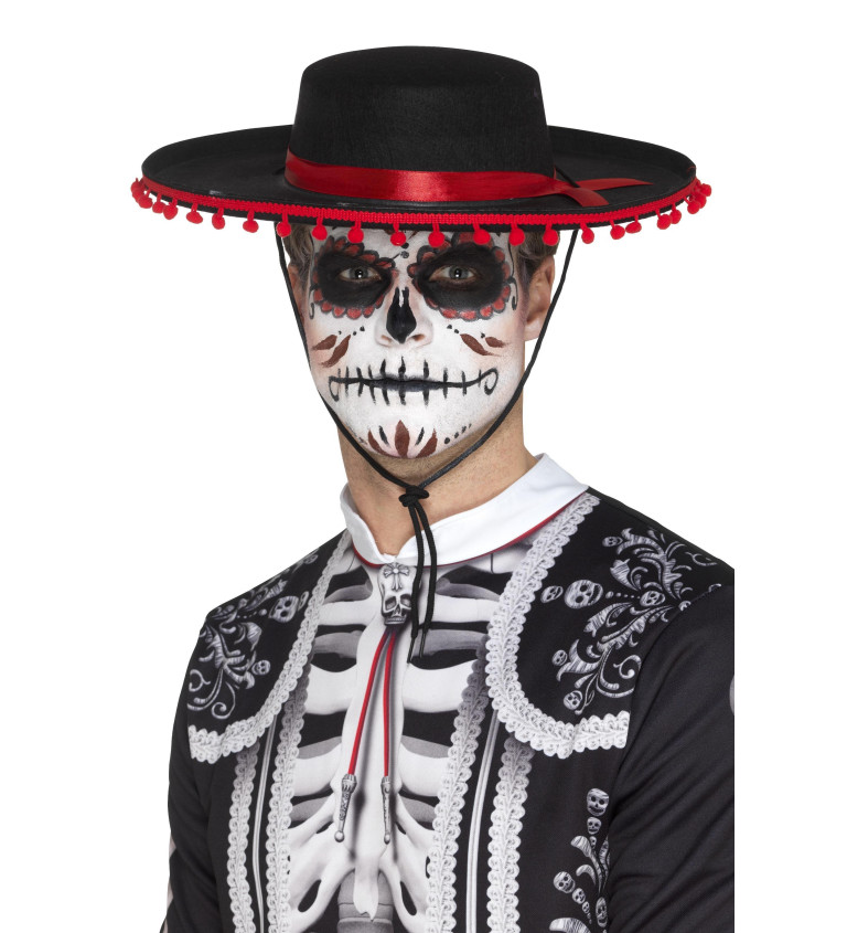 Černo-červený mexický klobouk Day of Death