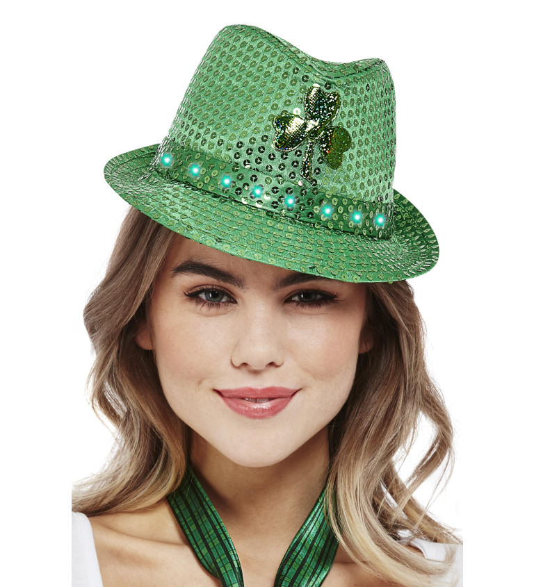 Zelený - svítící flitrový klobouk