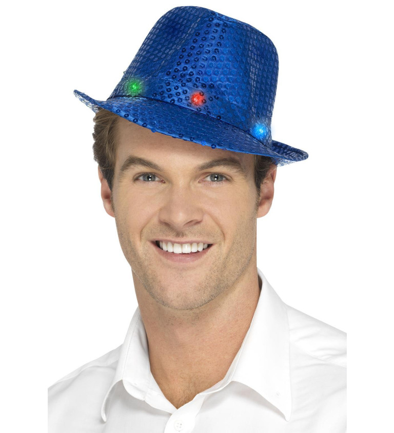 Flitrový klobouk v modré barvě