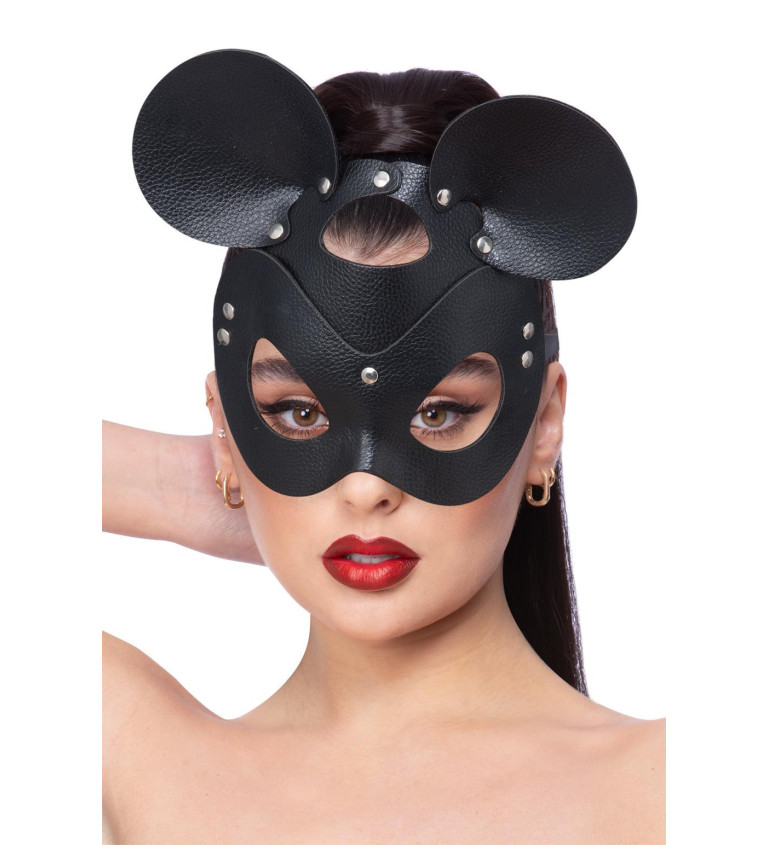 Černá kožená maska - Myš