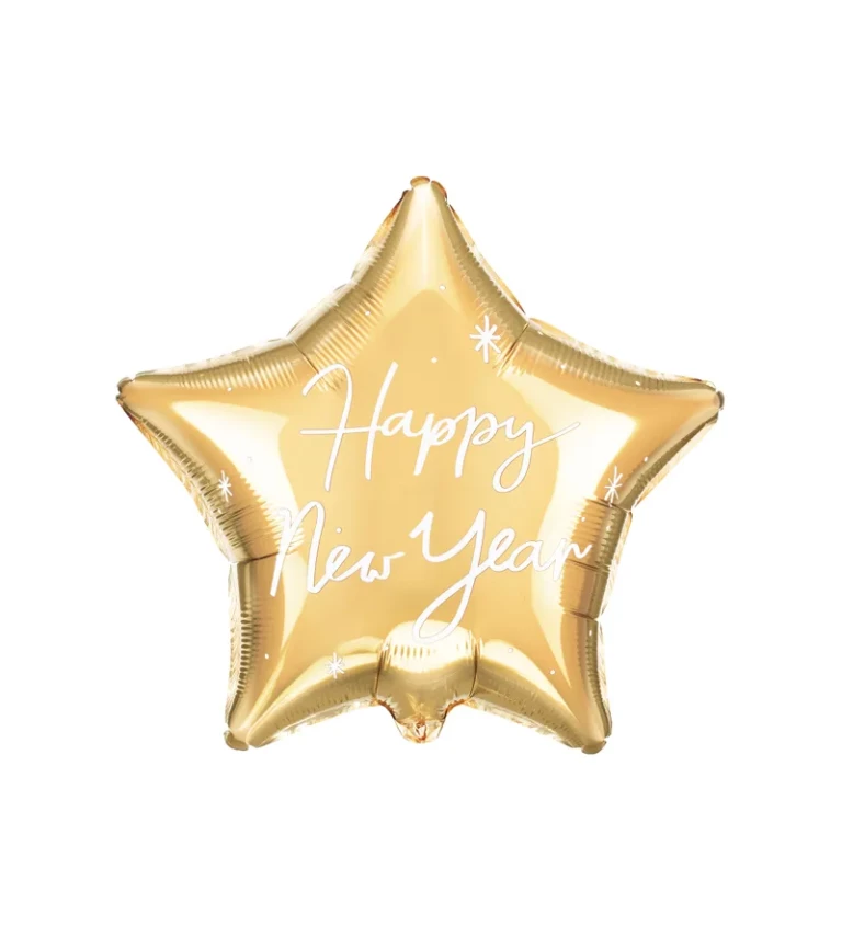 Fóliový balónek - zlatá hvězda s nápisem "Happy New Year"