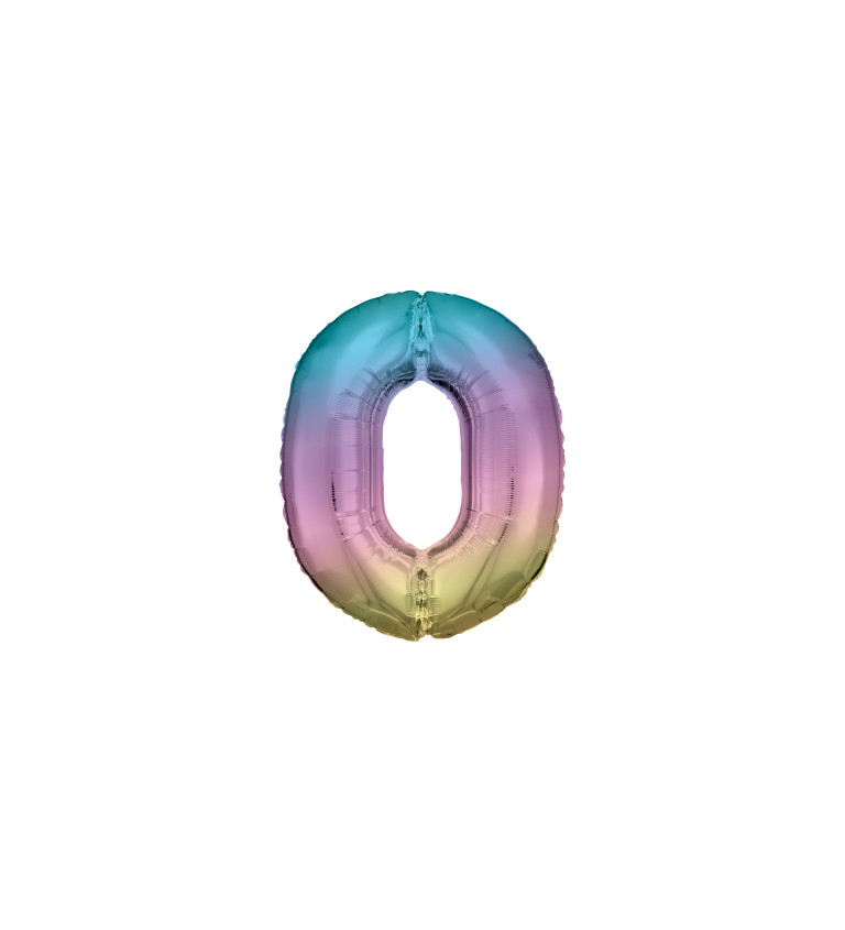 Fóliový balónek - "0" - duhový - 83 cm