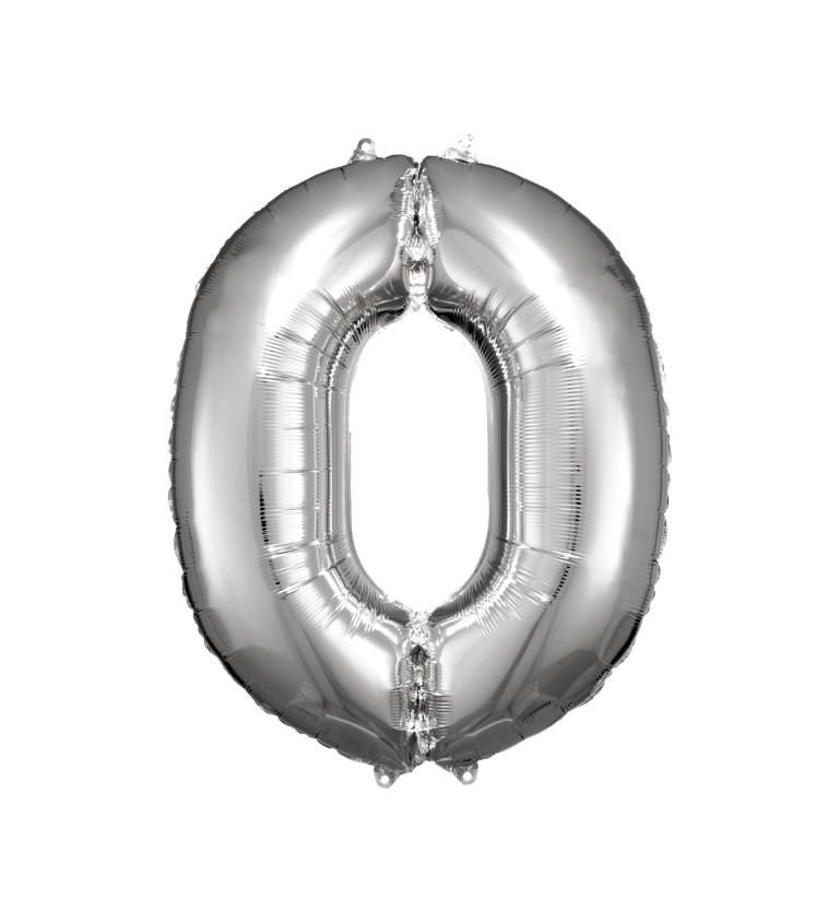 Stříbrný fóliový balónek čísla 0 - velký
