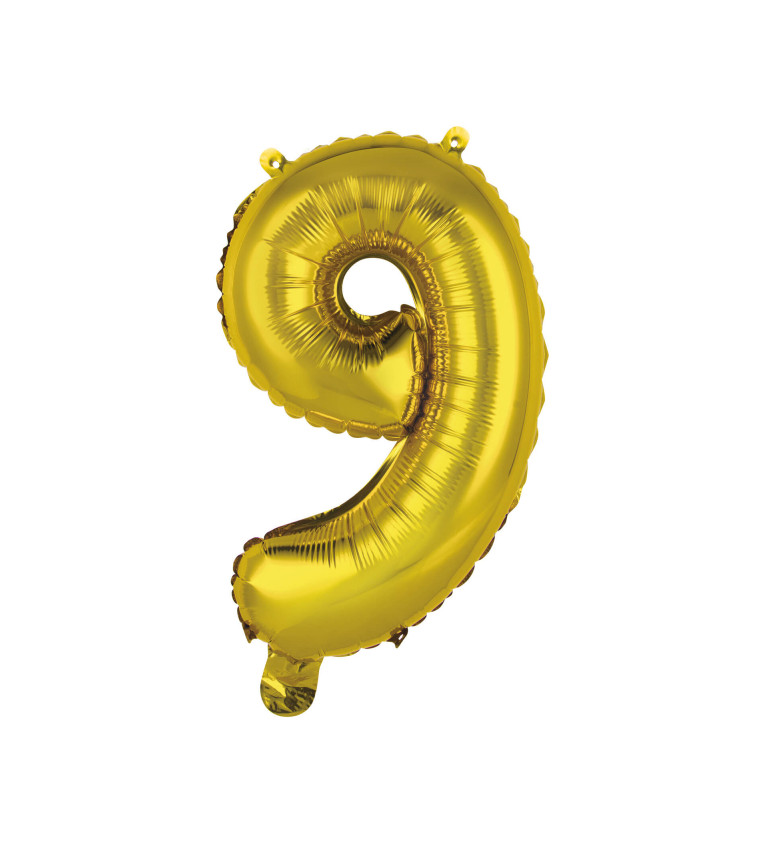 Malý zlatý fóliový balónek "9"
