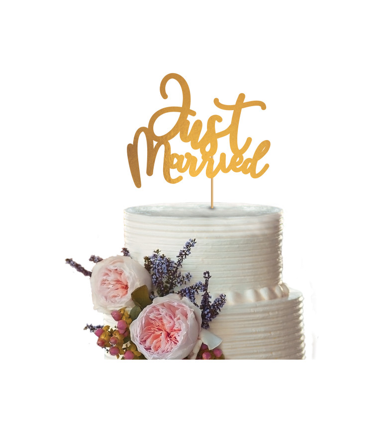 Ozdoba na dort s nápisem "Just married"