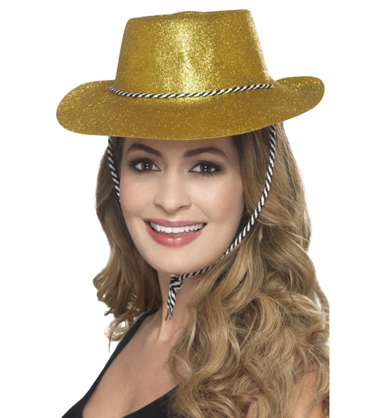 Třpytivý kovbojský klobouk - zlatý