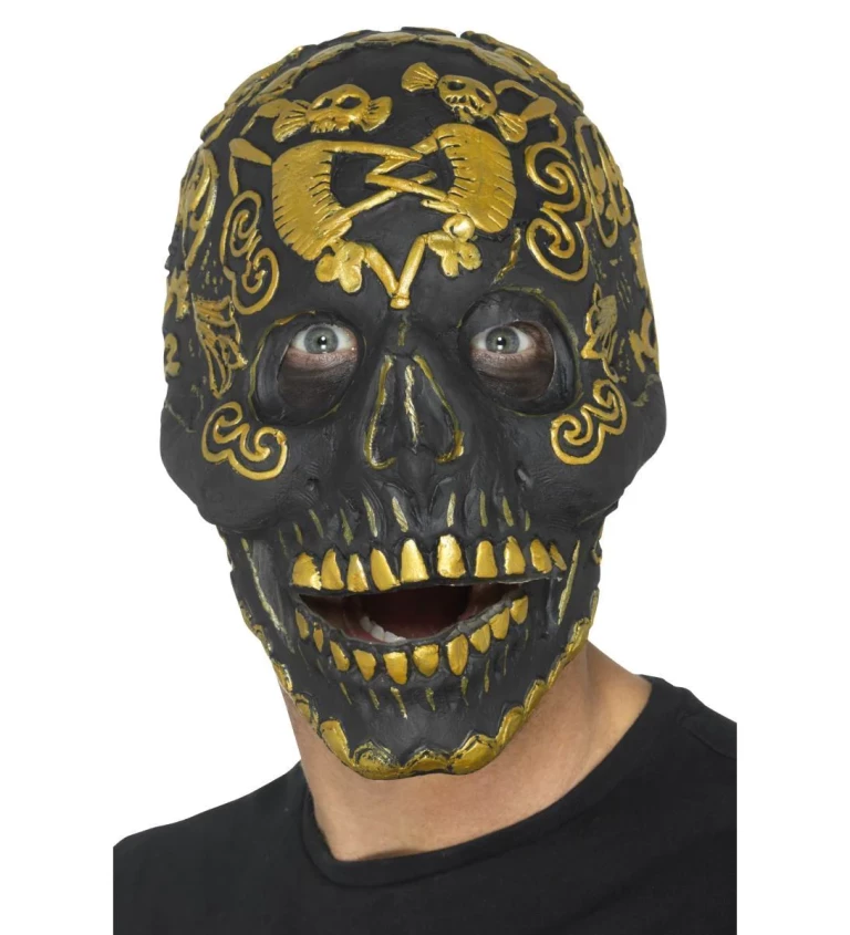 Černá lebka se zlatou ozdobou - maska