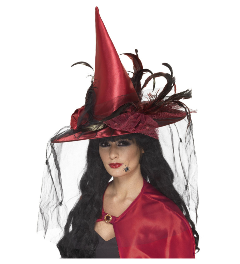 Čarodějnický klobouk deluxe v červené barvě