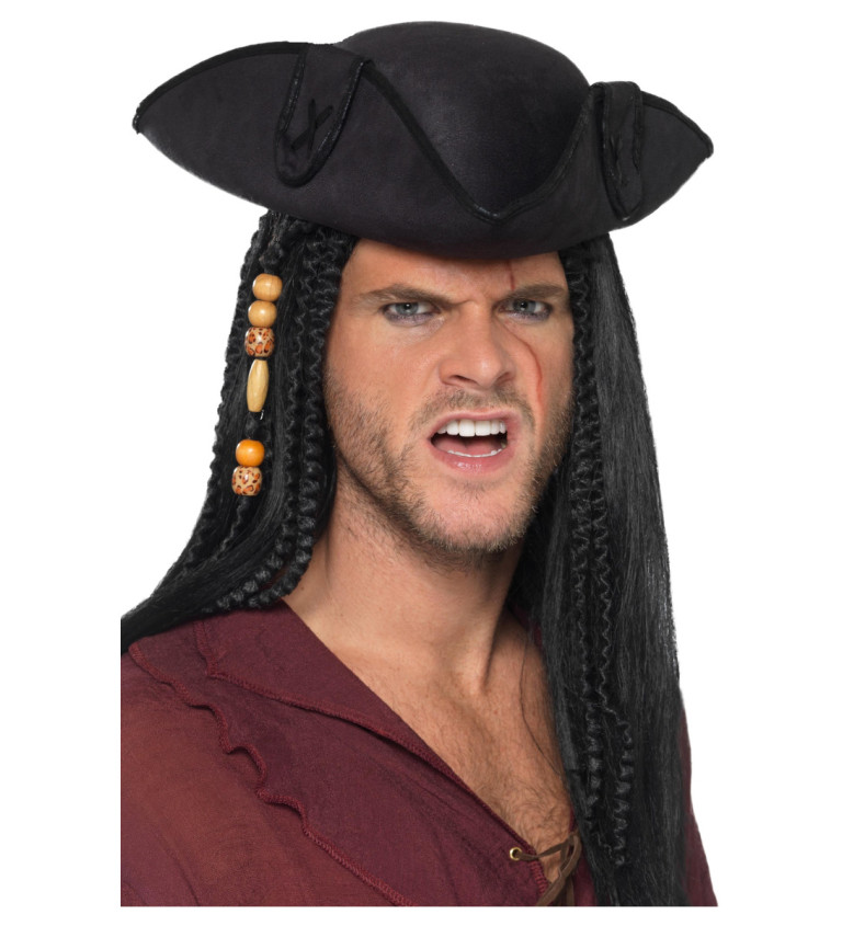 Trojcípý pirátský klobouk - černý
