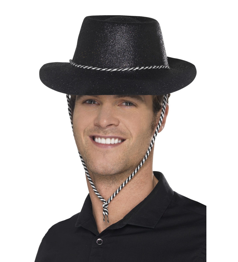 Třpytivý kovbojský klobouk - černý