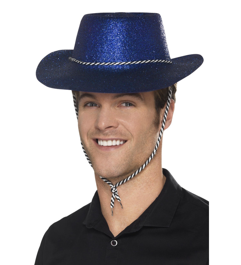 Třpytivý kovbojský klobouk - modrý