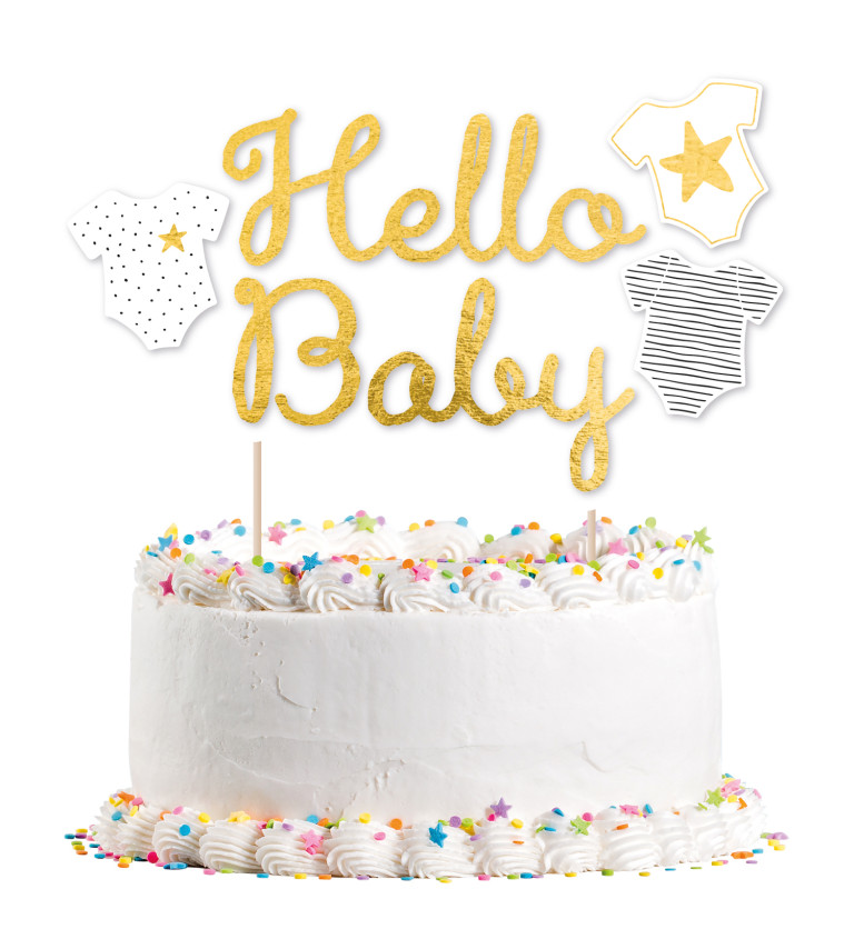 Hello baby zlatá dekorace na dort