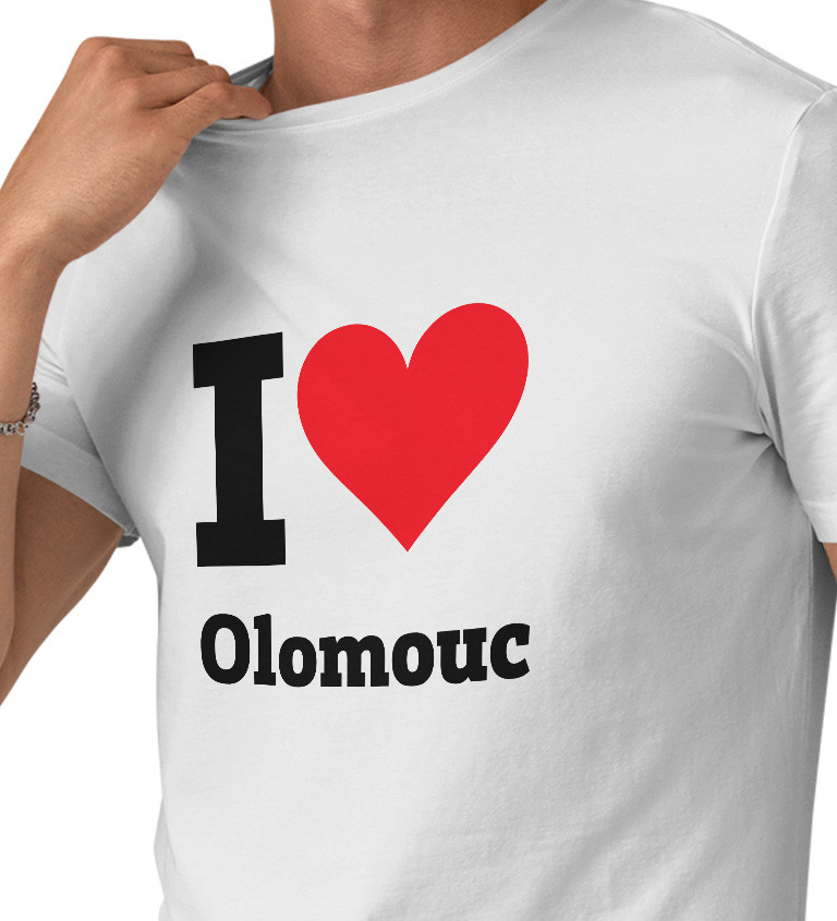 Pánské bílé triko I love Olomouc
