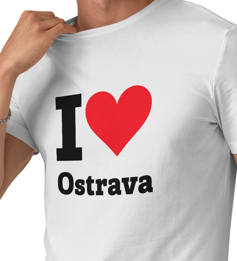 Pánské bílé triko I love Ostrava