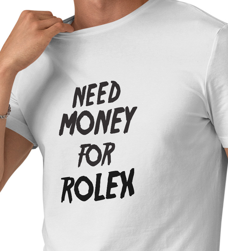 Pánské tričko bílé Need money for Rolex