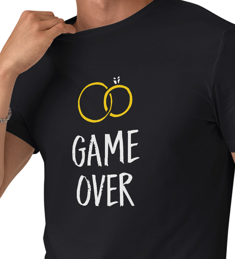 Pánské tričko černé Game over prstýnky